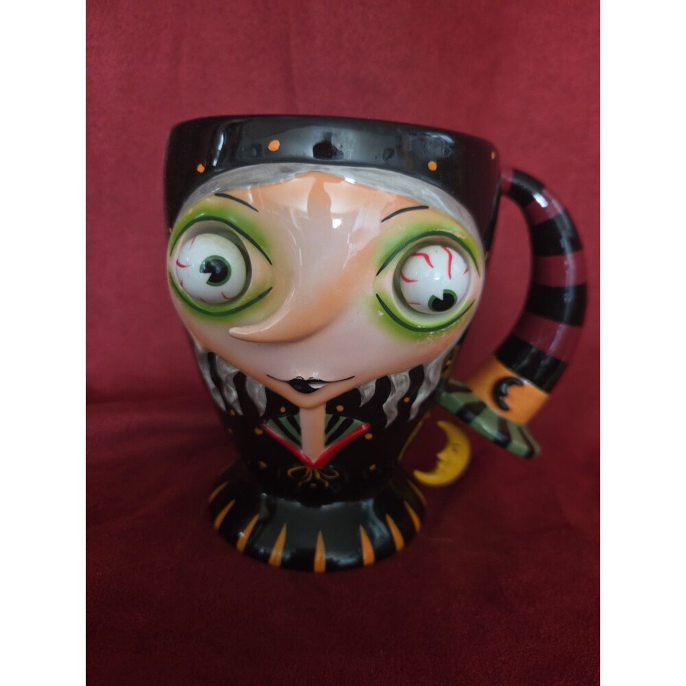 Vintage Dept 56 Witch Google Eye Ceramic Mug Halloween Decor Coffee Cup
